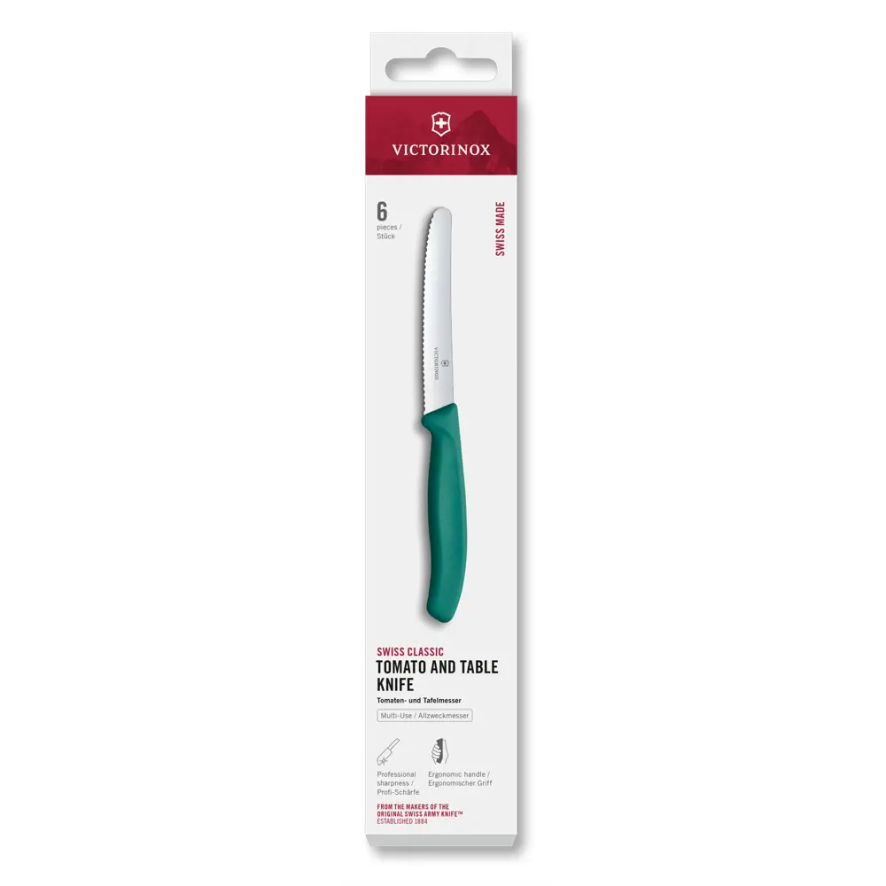 Victorinox Swiss Classic, Tomaten & Tafelmesser, 6tlg, 11cm, Wellen,grün,Box, 6.7834.6C1 – Ansicht 1