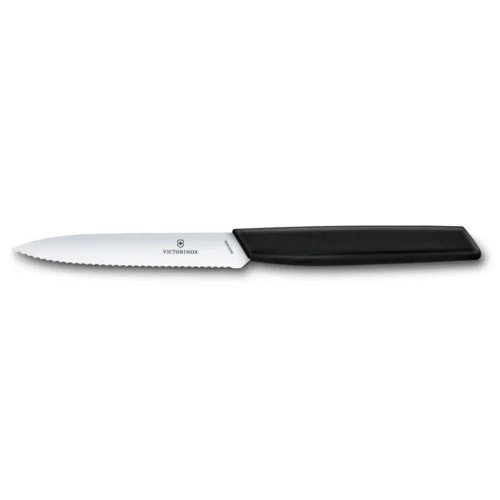 Victorinox Swiss Modern, Gemüsemesser, 10cm, Wellen, schwarz, 6.9003.10W – Ansicht 1