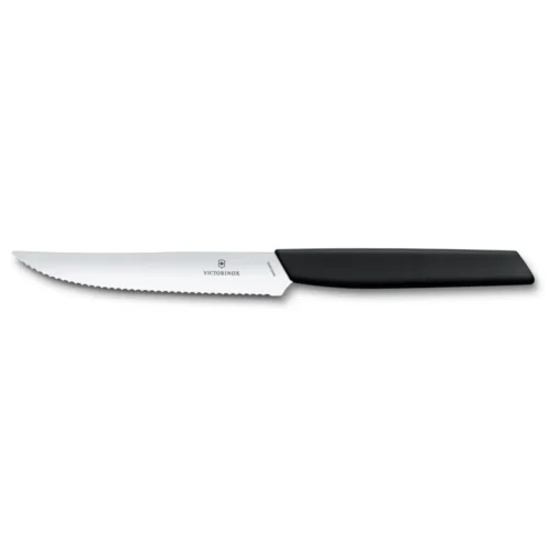 Victorinox Swiss Modern, Steak und Pizzamesser, 12cm, Wellen, schwarz, 6.9003.12W – Ansicht 1