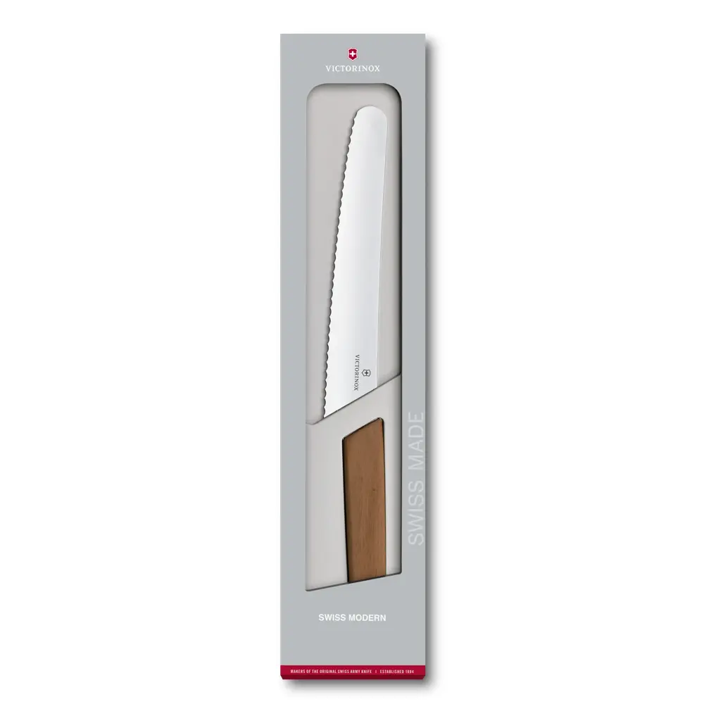 Victorinox Swiss Modern, Brot- und Konditormesser, 22cm, Wellen, Nussbaum,G, 6.9070.22WG – Ansicht 2