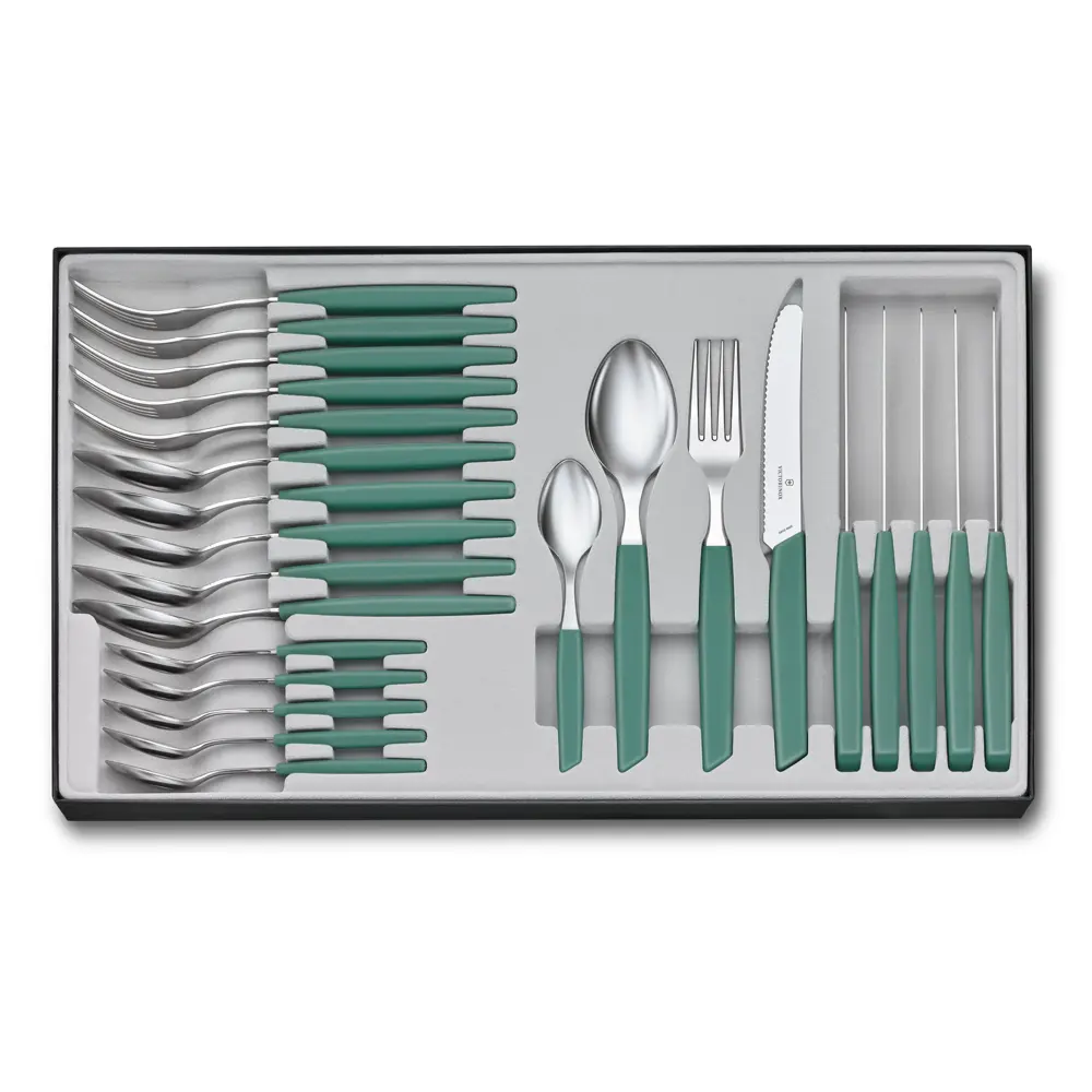 Victorinox Modern, Tafel-Set, 24 Stück, 11 cm, Wellenschliff, Salbei, 6.9096.11W43.24 – Ansicht 1